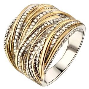New two toned gold silver intertwining filigree Crisscross Statement ring 6.15C